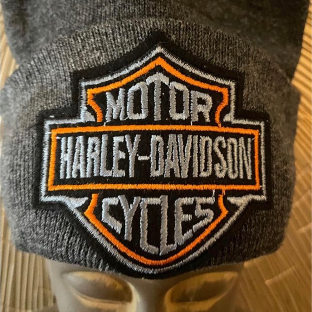 Harley Grey Knit Adult Beanie W/HD Embroidered Logo Patch - Picture 5 of 7